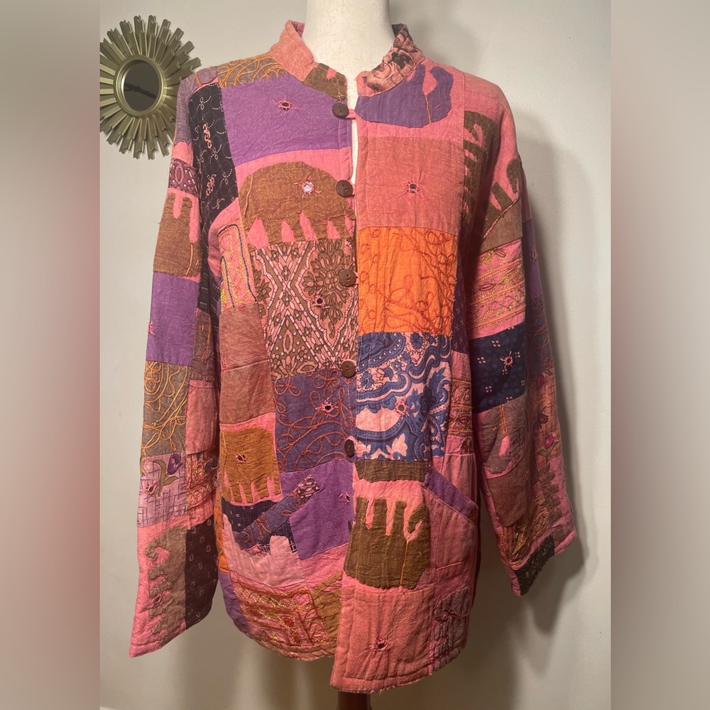 Jackpot Women’s Jacket in Orange Patchwork Quilt.  Size - One Size
